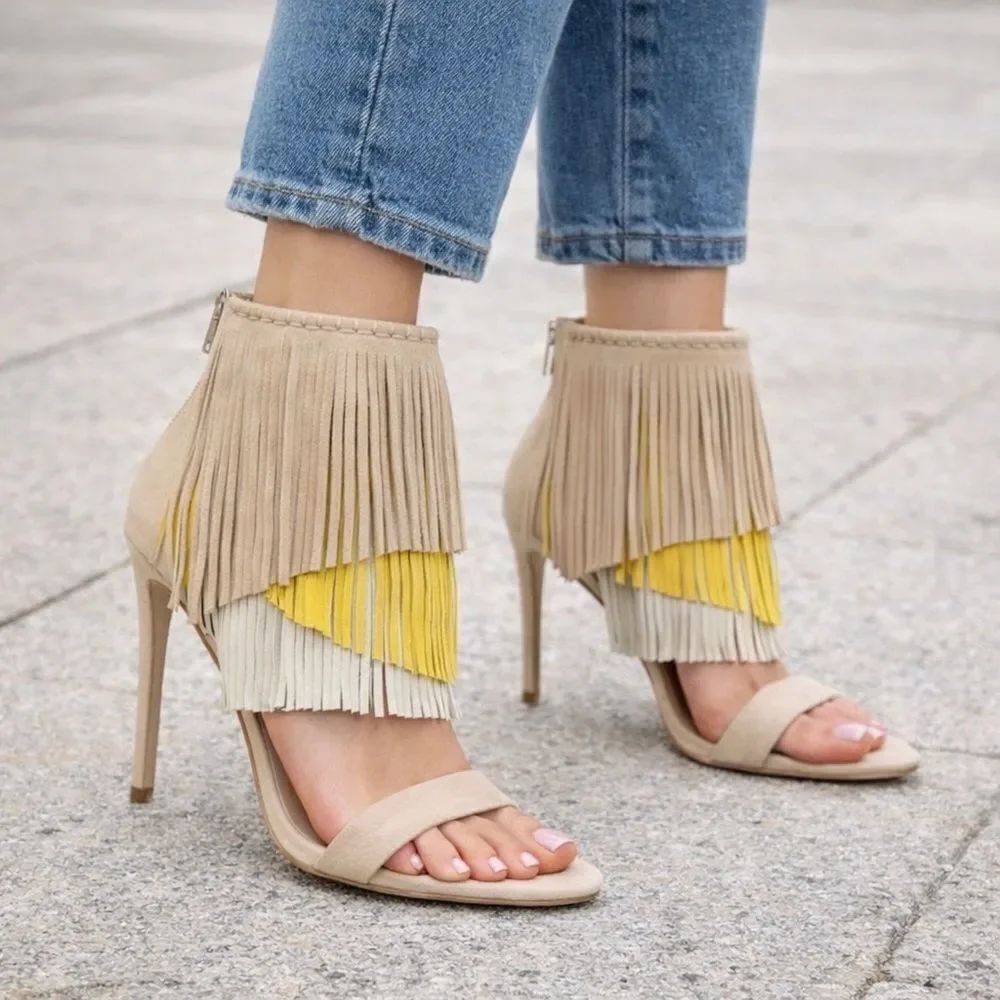Aldo Leather Fringe Stiletto Bootie Sandals